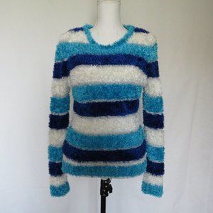 Jastice White Blue Stripes Silver Fuzzy Girls Sweater 20